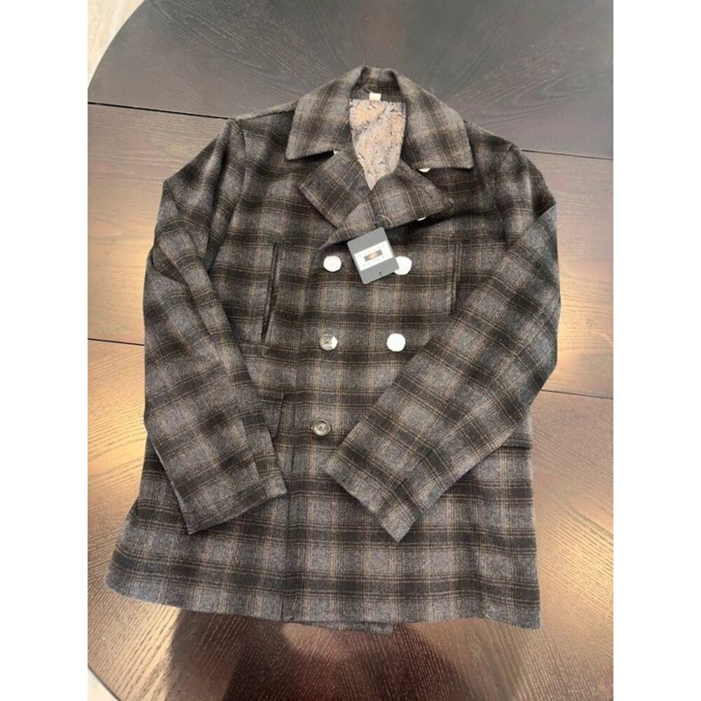 Nwt Joseph Abboud Plaid Wool Blend Double-Breasted Pea Coat Sz M
